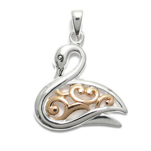 Lovely Rose Gold Filigreed Swan Pendant | Wholesale 925 Sterling Silver Pendant - Jewelry | Alternate