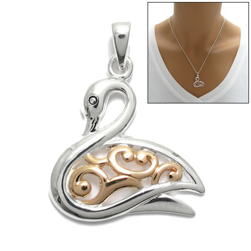 Lovely Rose Gold Filigreed Swan Pendant | Wholesale 925 Sterling Silver Pendant - Jewelry | Main
