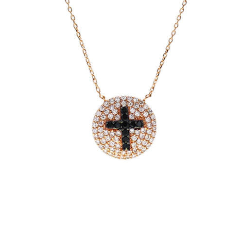 Rose Gold over Multi-CZ Cross Medallion Pendant Necklace | Wholesale 925 Sterling Silver Pendant - Jewelry | Alternate