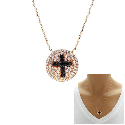Rose Gold over Multi-CZ Cross Medallion Pendant Necklace | Wholesale 925 Sterling Silver Pendant - Jewelry | Main