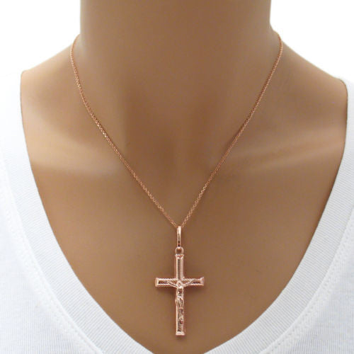 Rose Gold over Faceted Crucifix Cross Pendant | Wholesale 925 Sterling Silver Pendant - Jewelry | Alternate