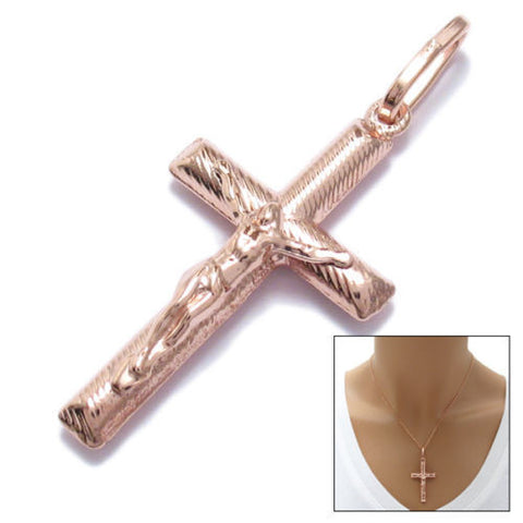 Rose Gold over Faceted Crucifix Cross Pendant | Wholesale 925 Sterling Silver Pendant - Jewelry | Main