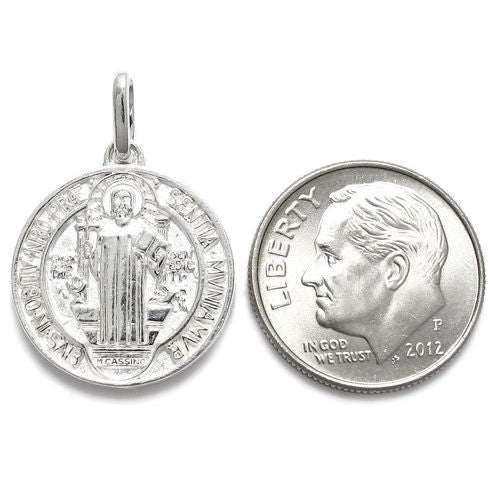 Classy Round 17mm St. Benedict Catholic Medal Charm Pendant | Wholesale 925 Sterling Silver Pendant - Jewelry | Alternate