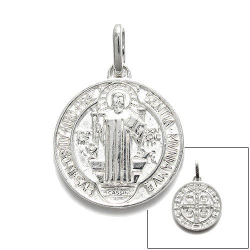 Classy Round 17mm St. Benedict Catholic Medal Charm Pendant | Wholesale 925 Sterling Silver Pendant - Jewelry | Main