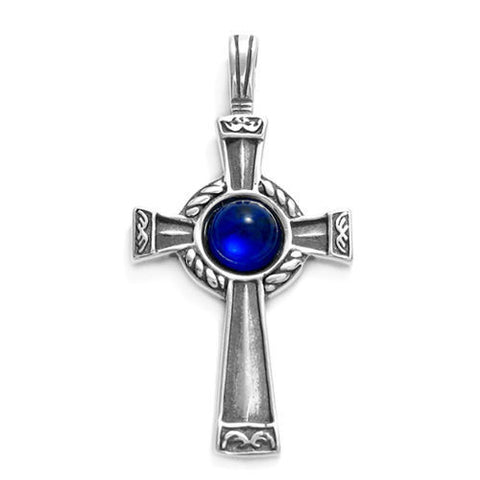 Bright and Vibrant Blue Gemstone on Fancy Cross Pendant | Wholesale 925 Sterling Silver Pendant - Jewelry | Main