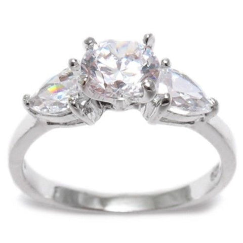 Engagement ring with round center CZ and pear shaped enhancers | Wholesale sterling silver rings - Jewelry | Main