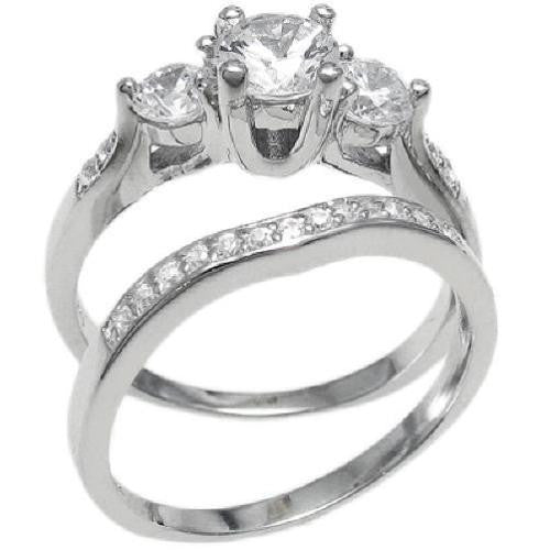 Round Cut CZ w/ 2 CZ Enhancers 2 Ring Wedding/Engagement Set | Wholesale 925 Sterling Silver Rings - Jewelry