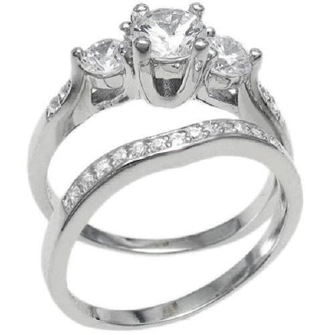 Round Cut CZ w/ 2 CZ Enhancers 2 Ring Wedding/Engagement Set | Wholesale 925 Sterling Silver Rings - Jewelry