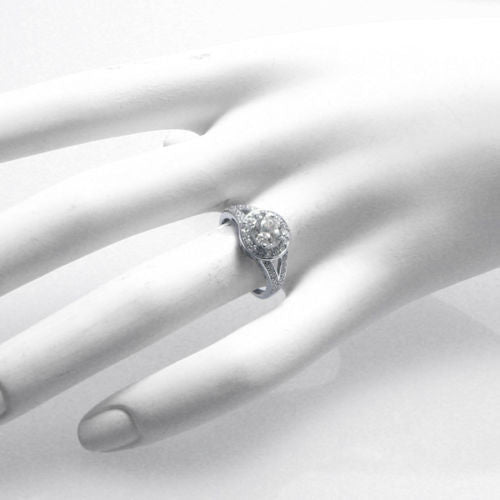 Round cut CZ engagement ring w/ halo CZ accents | Wholesale 925 Sterling Silver Rings - Jewelry | Alternate photo