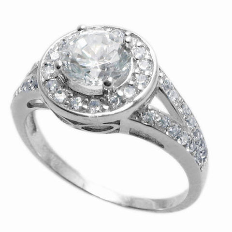 Round cut CZ engagement ring w/ halo CZ accents | Wholesale 925 Sterling Silver Rings - Jewelry | Main photo
