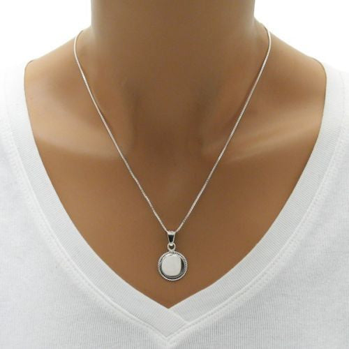 Round engravable disk pendant with rope border | Wholesale Sterling Silver Jewelry | Alternate photo