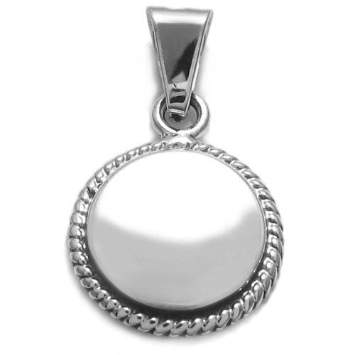 Round engravable disk pendant with rope border | Wholesale Sterling Silver Jewelry | Item photo
