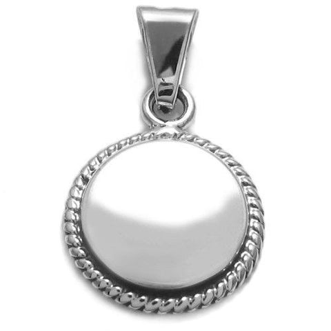 Round engravable disk pendant with rope border | Wholesale Sterling Silver Jewelry | Item photo