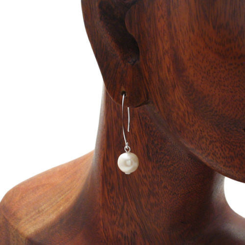 Classic round freshwater pearl hanging hook earrings | Wholesale 925 Sterling Silver Jewelry | Alternate photo