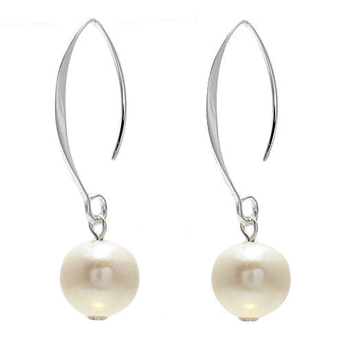 Classic round freshwater pearl hanging hook earrings | Wholesale 925 Sterling Silver Jewelry | Item photo
