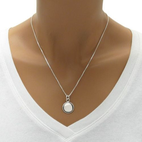 Gorgeous Round Rope Edged Engravable Pendant - 15 Inch | Wholesale 925 Sterling Silver Jewelry | Alternate