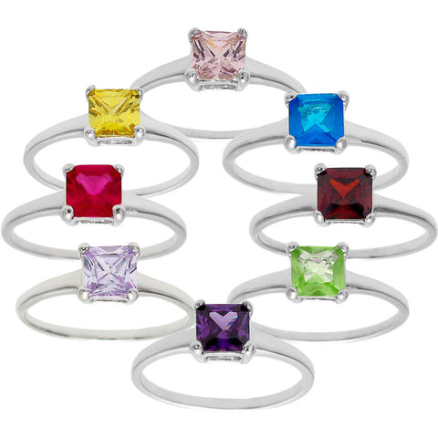 Classic Princess Cut 0.70 Ct. CZ Birthstone Ring. Wholesale sterling silver rings. Main photo.
