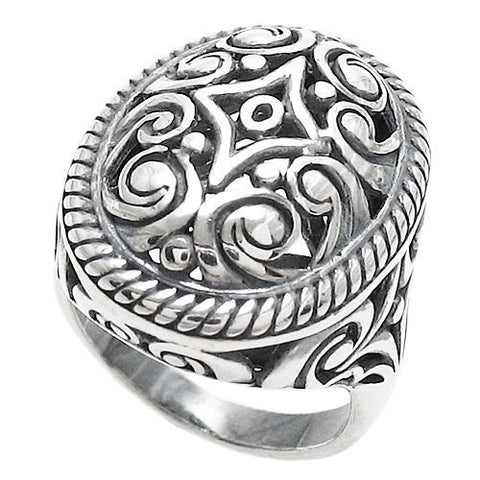 Intricate Swirls Design Oval Dome Ring in Sterling Silver