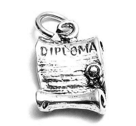 "Diploma" in Scroll Charm. Sterling Silver