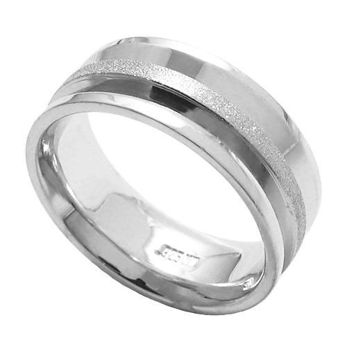 Wedding Band with a Satin Stripe Down the Middle. Wholesale sterling silver rings. Main photo.