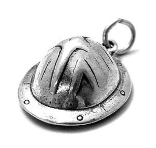Hard Hat Charm in 3D. Sterling Silver