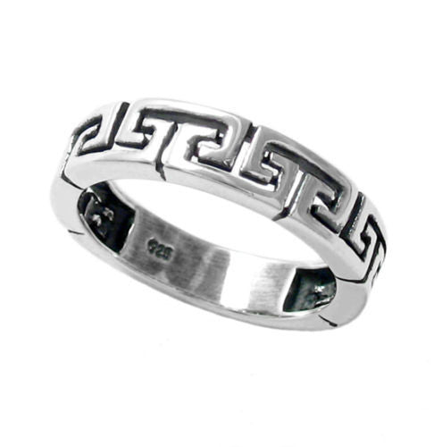 Beautiful sterling silver band style ring with a Greek Key motif. Wholesale Sterling Silver Rings.