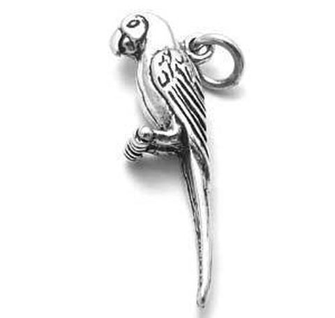 Macaw Charm in 3D. Sterling Silver.