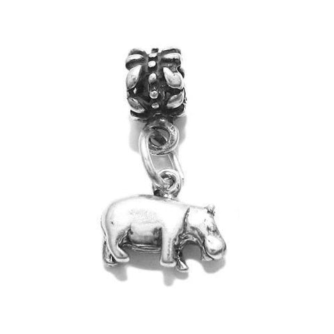 Hippopotamus Euro Bead Charm in 3D Sterling Silver.