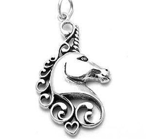 Unicorn Head with Filigree Mane Charm in Sterling Silver.