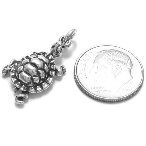 Turtle Charm in 3D. Sterling Silver