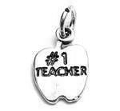 "#1 Teacher" in Apple Charm. Sterling Silver