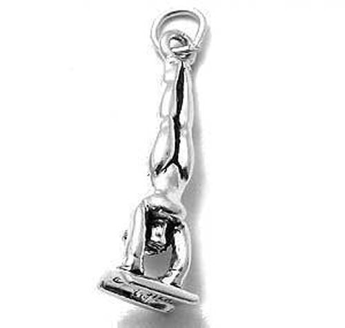 Gymnast in Handstand Pose on Balance Beam Charm. Sterling Silver