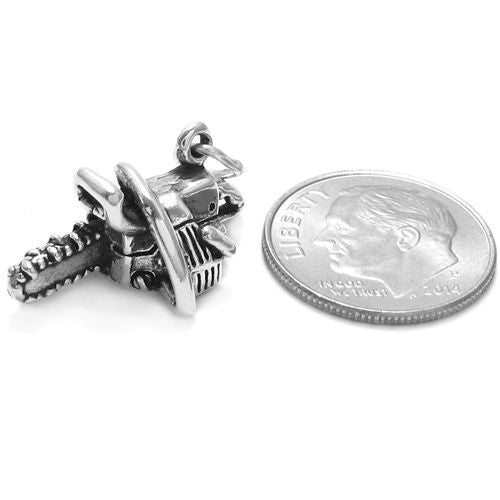 Chainsaw Charm in 3D. Sterling Silver