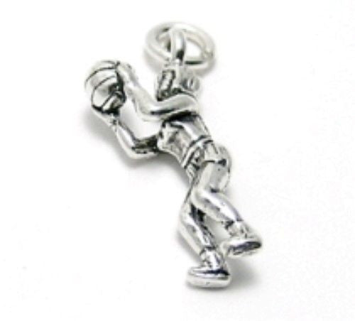 Girl Basketball Player Ready to Shoot Charm in 3D. Sterling Silver