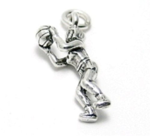 Girl Basketball Player Ready to Shoot Charm in 3D. Sterling Silver
