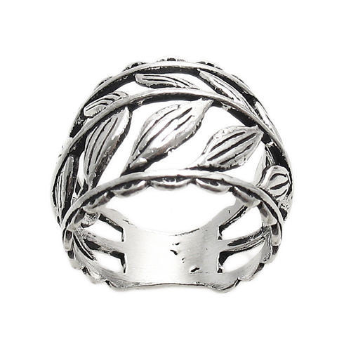 Beautiful and unique ring of sculpted fern leaves. Wholesale Sterling Silver Rings. Main photo.
