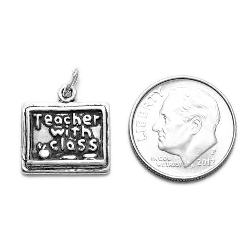 "Teacher with Class" on Blackboard Charm. Sterling Silver