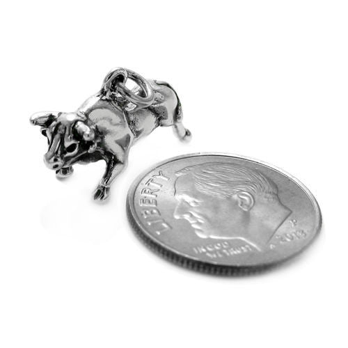 Taurus the Bull Charm in Heavy 3D Sterling Silver.