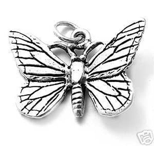 Butterfly Charm with Etched Wings in Sterling Silver.