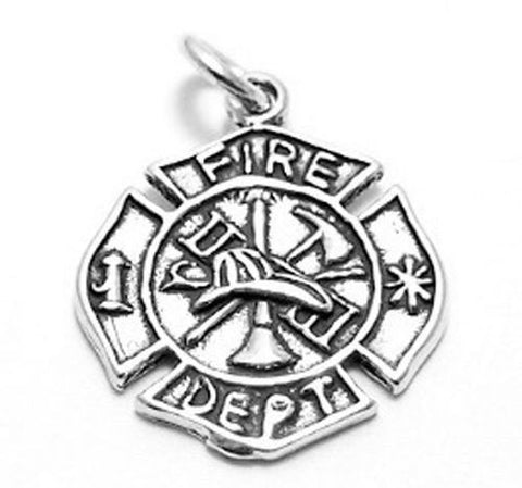 Firefighter's Maltese Cross Shield Charm. Sterling Silver