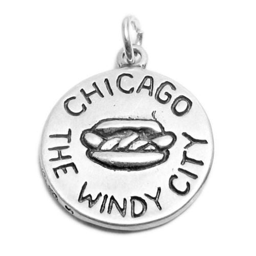 "Chicago" IL "The Windy City" 2-Sided Charm in Sterling Silver