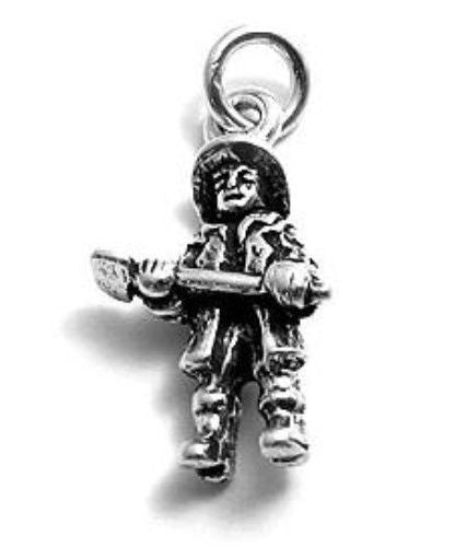 Firefighter with Axe Charm in 3D. Sterling Silver