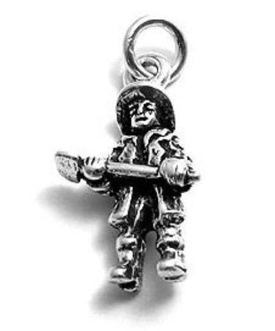 Firefighter with Axe Charm in 3D. Sterling Silver