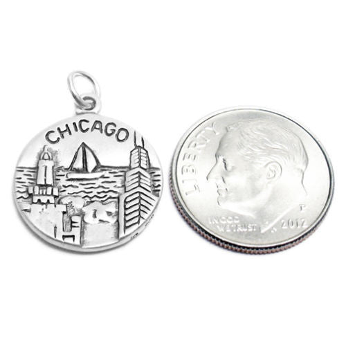 "Chicago" IL "The Windy City" 2-Sided Charm in Sterling Silver