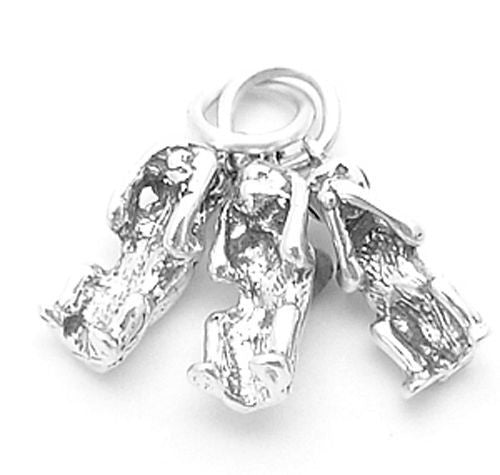 Monkey "No Evil" Charm in 3D Sterling Silver.