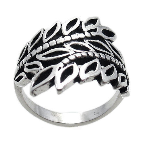 Elegant ring of sculpted laurel leaves. Wholesale Sterling Silver Rings. Main photo.