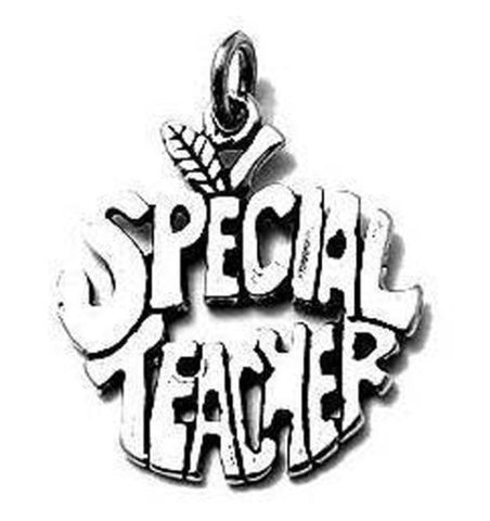 "Special Teacher" in the Shape of an Apple Charm. Sterling Silver