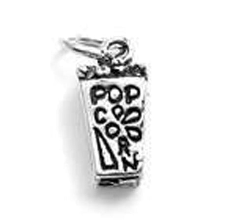 Movie Theater Popcorn Charm in 3D. Sterling Silver
