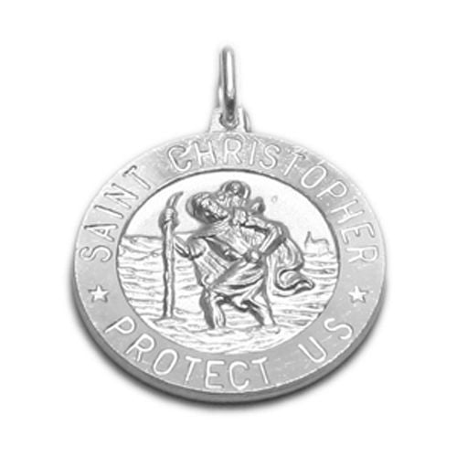 St. Christopher with Jesus Medal (25mm). Sterling Silver