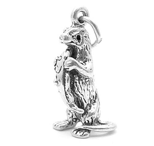 Otter "Holding a Fish" Charm in 3D Sterling Silver.